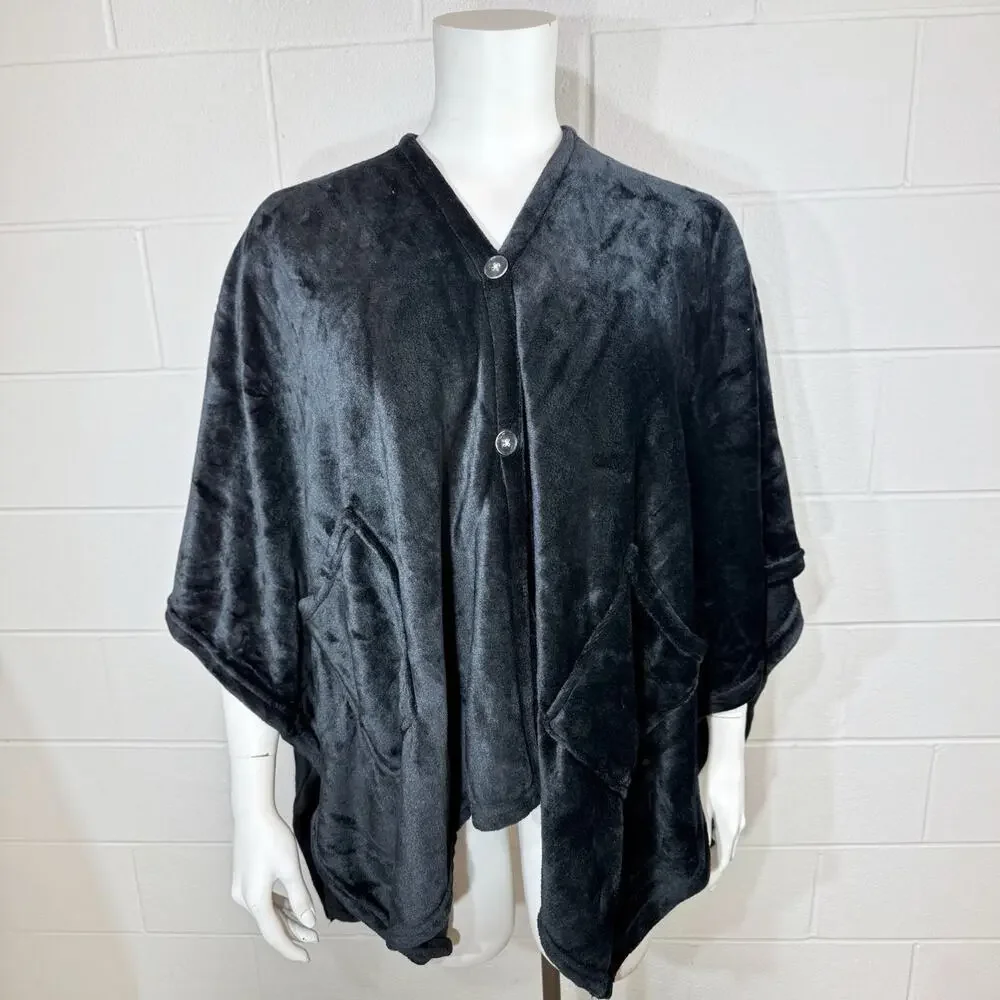Warm & Cozy Oversized Fleece Wearable Blanket Poncho Black
